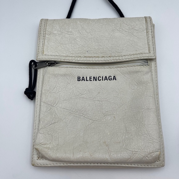 Balenciaga Agneau Arena small explorer crossbody bag pouch white leather - Picture 2 of 15
